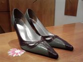 Scarpin Couro Verniz Cinza/ Roxo  n.37